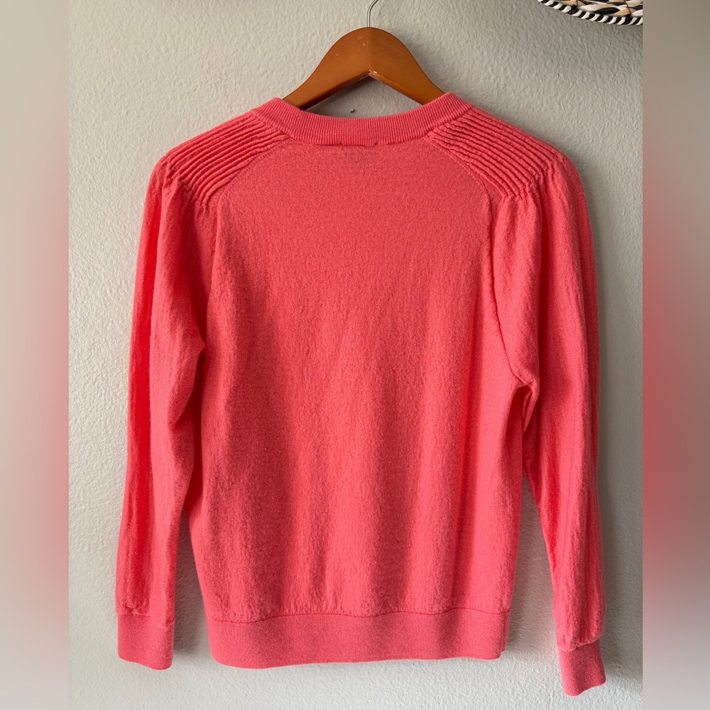Talbots 100% Merino Wool Pleated Shoulder Sweater Coral Pink Women’s Medium - Picture 4 of 9
